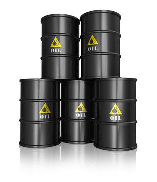 Group of black oil barrels