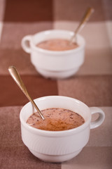 Two mugs with chocolate.