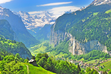 waterfall and valley of Lauterbrunnen