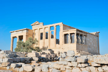 The ancient Porch of Caryatides in Acropolis, Athens, Greece