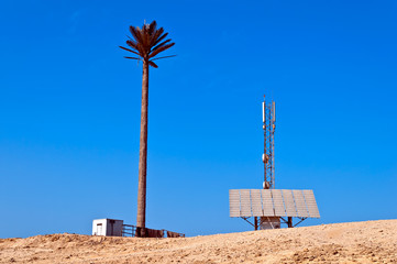 Mobile station in the desert, powered by solar panels