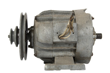 Old electric motor with a pulley (isolated)