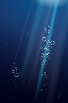 Underwater scene with bubbles and light rays. Vector file.