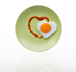 Fried egg heart and sauce heart