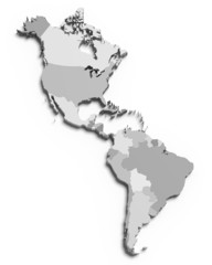 3d grey map of south and north american countries