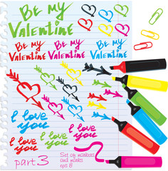 Set of different colors markers  Valentine`s Day design