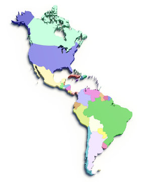 3d color map of south and north american countries