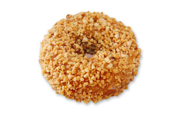 Donut with nuts on white background