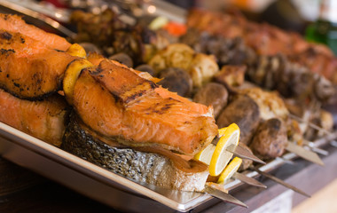 Barbecue prepared from salmon fish