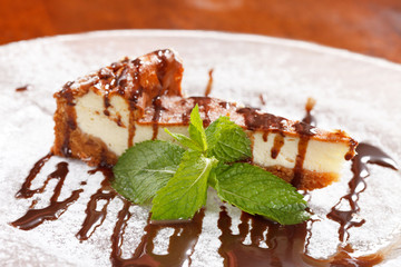 Cheesecake with Chocolate Sauce