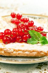Tasty baked dessert with Red currant