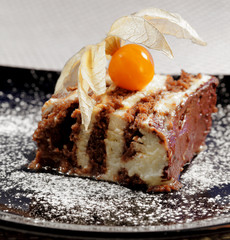 Tasty Chocolate cake with fhysalis