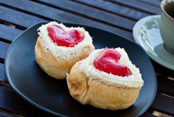 red heart  shape of  donut.