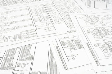 Background of several electrical circuits printed on paper