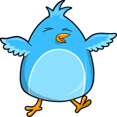 Cute Happy Blue Bird Vector Illustration