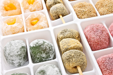 Japanese dessert called Dango on white packaging