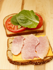 Open Ham Sandwich on Wood Board