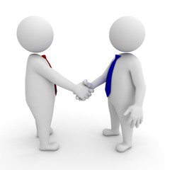 3d businessmen shaking hands on white background