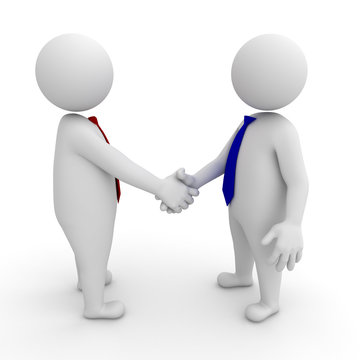 3d businessmen shaking hands on white background