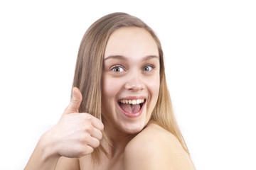 Fototapeta premium Young happy women showing ok isolated