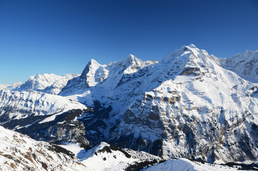 Eiger, Moench and Jungfrau: three famous Swiss mountain peaks