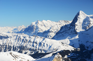 Famous Eiger mountain, view from Schilthorn. Swiss Alps