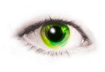 human eye with green earth instead of  iris
