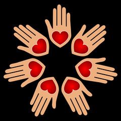 United hands and hearts vector.