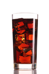 Glass of cola with ice isolated on white