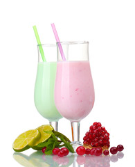 Milk shakes with fruits isolated on white