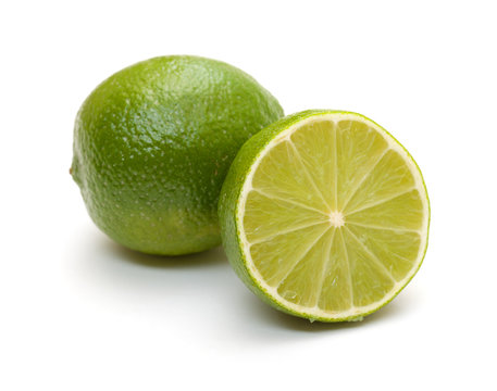 lime and its half on white background