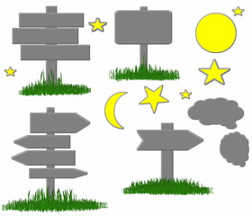 Collection of wooden sign and signboard