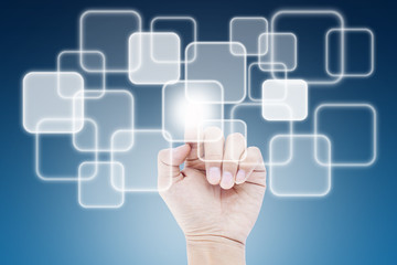 hand pushing a button on a touch screen interface