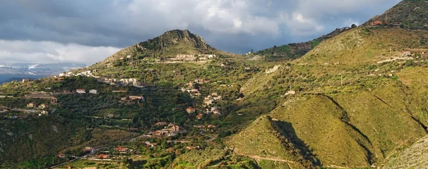 Foto op Canvas Dawn panorama of hills near Taormina  in Sicily,Italy © slavapolo