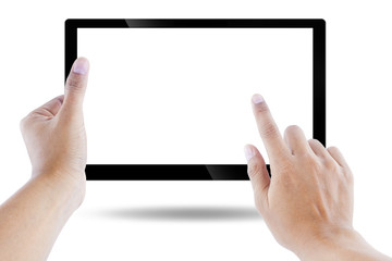 tablet computer Isolated on white background and hand