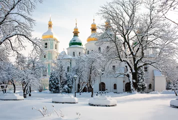 Deurstickers Kiev Sint-Sofiakathedraal in Kiev in de winter