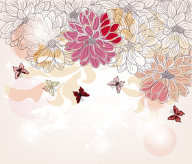 cartolina romantica con fiori e farfalle - 38504457