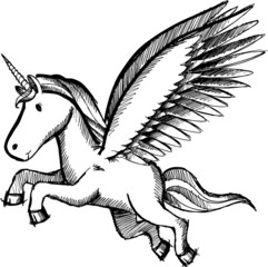 Sketch Doodle Unicorn Pegasus Vector Illustration