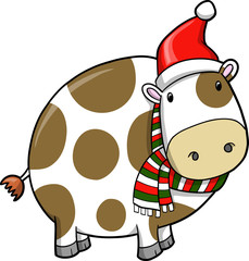 Cute Christmas Holiday Cow Vector Illustration