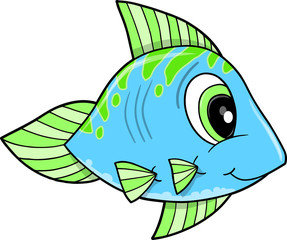 Cute Happy Blue Fish Vector Illustration