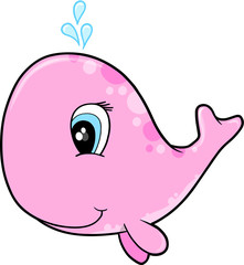 Cute Pink spotted girl Whale Vector Illustration