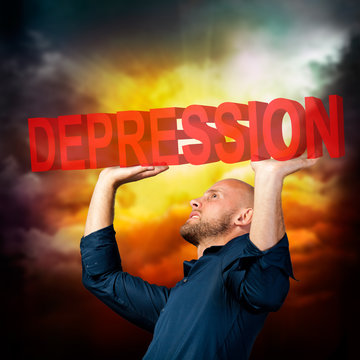 Mann wird von Depression erdrückt