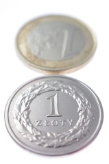 Złotówka euro na białym tle
