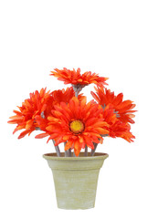 Fake pot of gerbera daisy flowers
