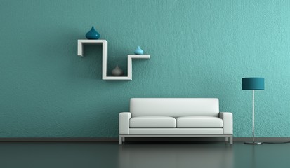Wohndesign - weisses Sofa mit Regal