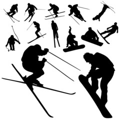 ski and snowboarding people silhouette