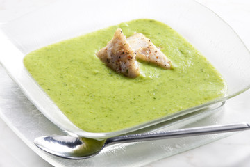mix broccoli and cauliflower soup with cod