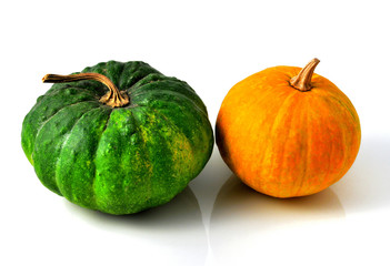 zucca verde con zucca gialla