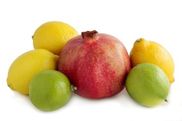 red pomegranate and citrus fruits