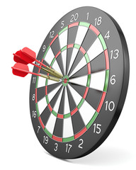 Three red darts hit center of board